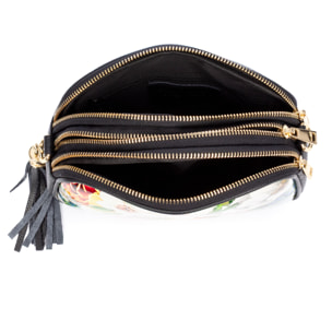 Aliminusa bolso bandolera mujer. Piel auténtica Dollaro, frontal sintético con diseño floral.