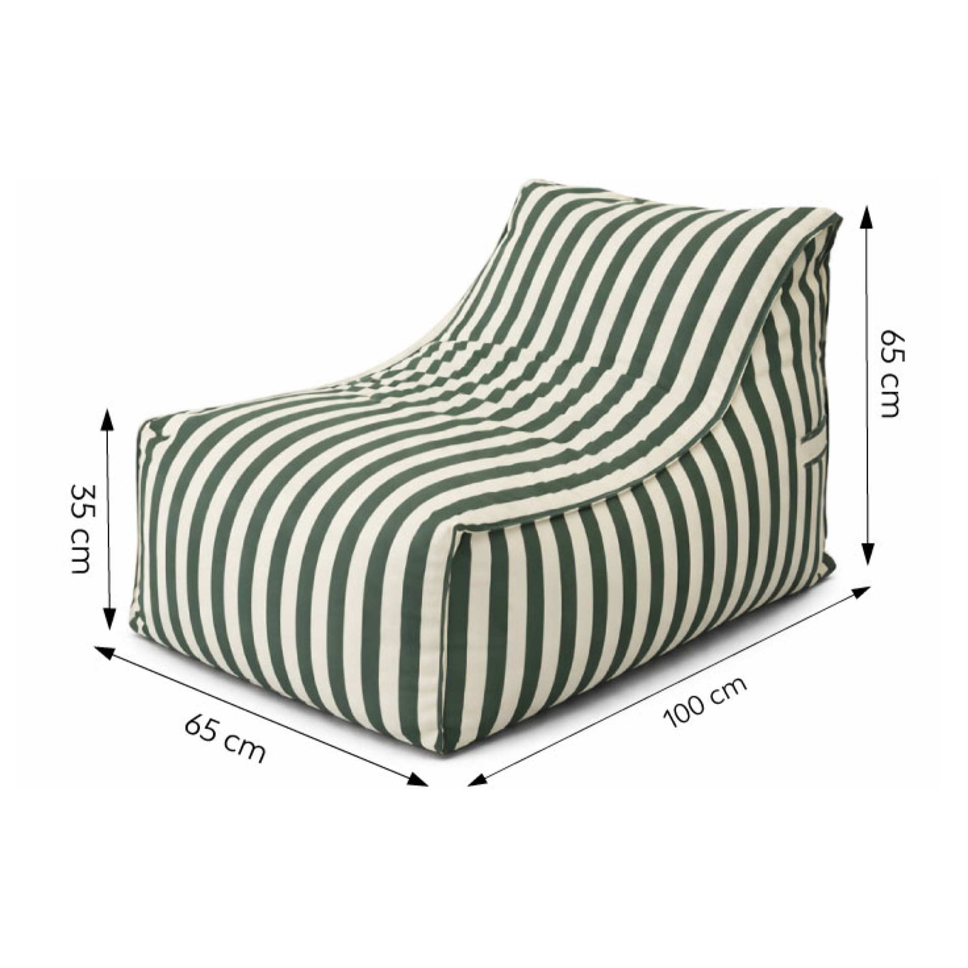 BOLOGNE Pouf d’extérieur rayé vert en tissu déperlant - 100x65x65 cm