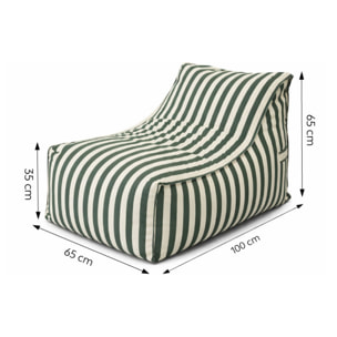 BOLOGNE Pouf d’extérieur rayé vert en tissu déperlant - 100x65x65 cm
