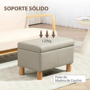 Baúl de Almacenaje para Dormitorio 33L Puff Almacenaje Tapizado en PU Banco de Almacenaje con Patas de Madera para Pasillo Salón 60x38x40 cm Gris Claro