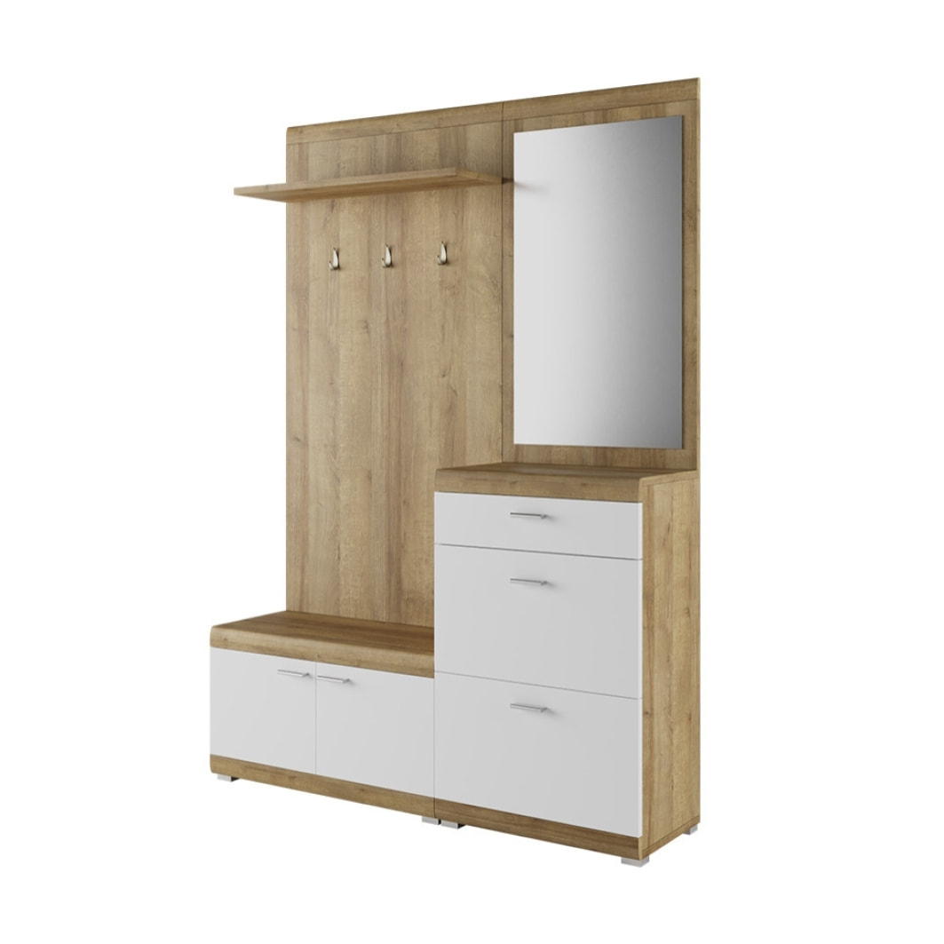 Thea - meuble d'entrée - effet bois et blanc - 135 cm - style scandinave - Bois / Blanc