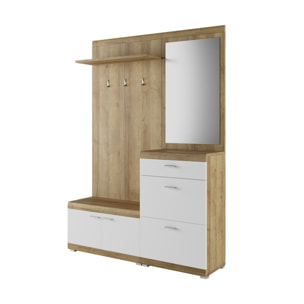 Thea - meuble d'entrée - effet bois et blanc - 135 cm - style scandinave - Bois / Blanc