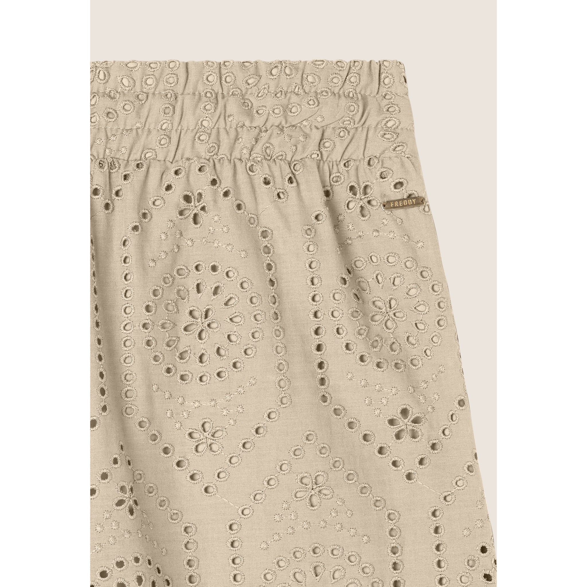 Pantaloni in mussola doppiati in cotone ricamato Sangallo