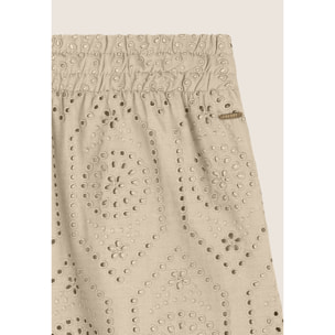 Pantaloni in mussola doppiati in cotone ricamato Sangallo