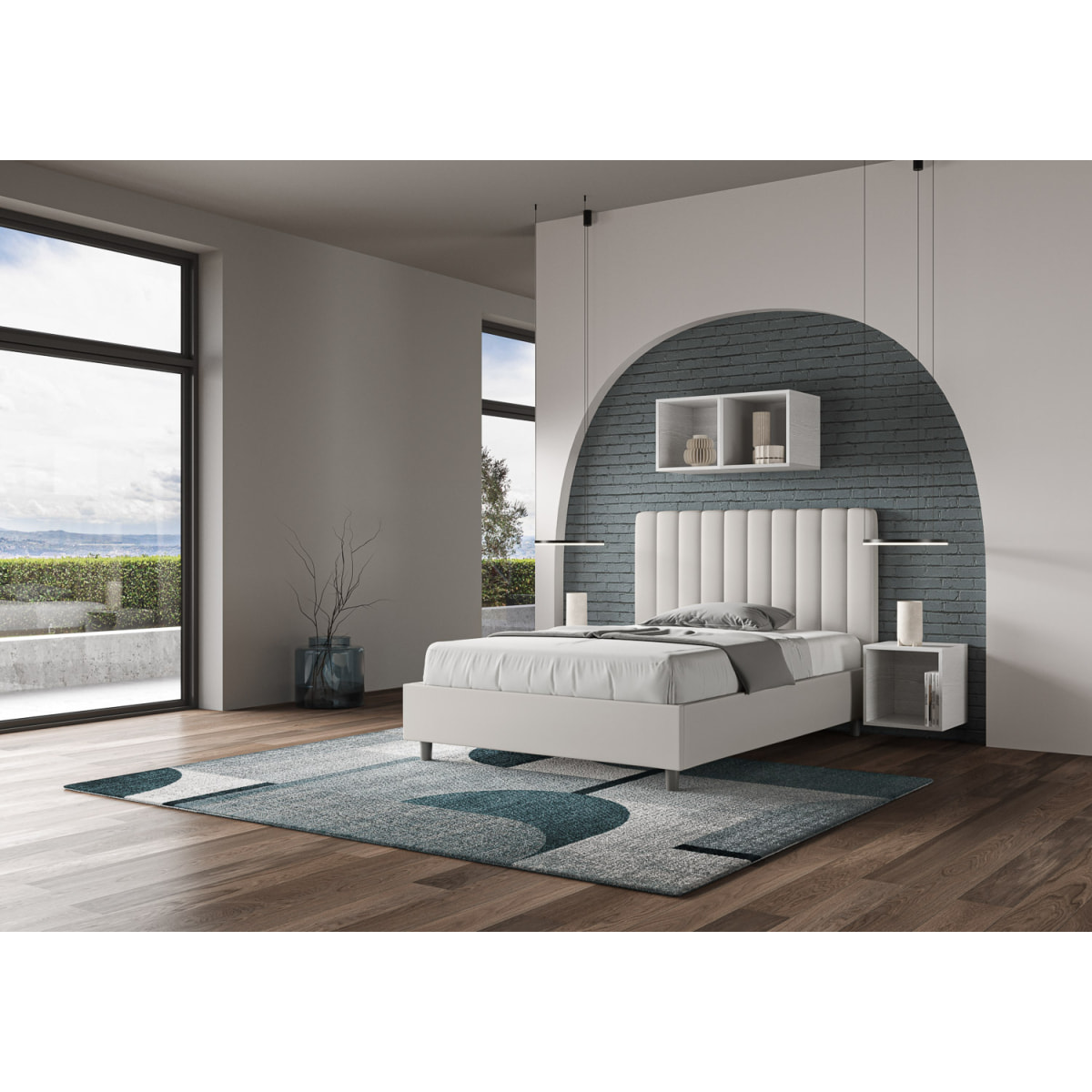 Letto una piazza e mezza contenitore imbottito 120x200 similpelle bianco Agueda