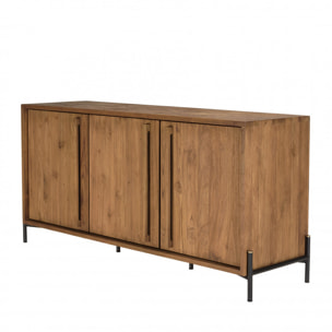 ALIDA - Buffet 3 portes en bois de teck recyclé pieds en métal noir