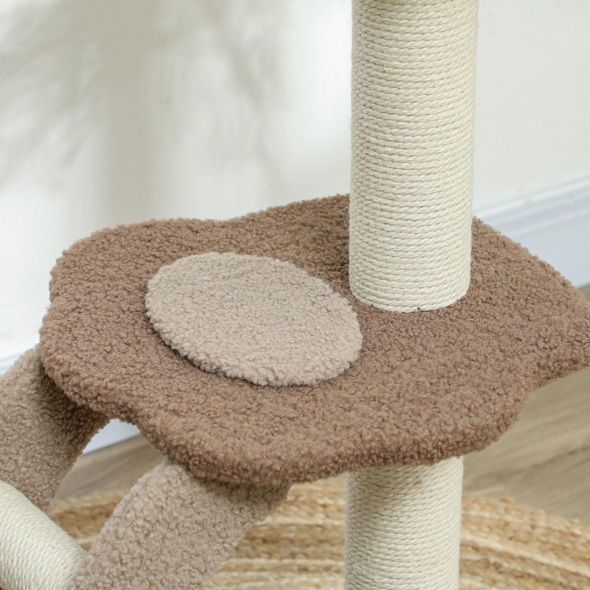 Árbol Rascador para Gatos Altura 88 cm Árbol para Gatos Torre para Gatos con Nido Plataformas Bola Colgante Escalera y Poste de Sisal Café