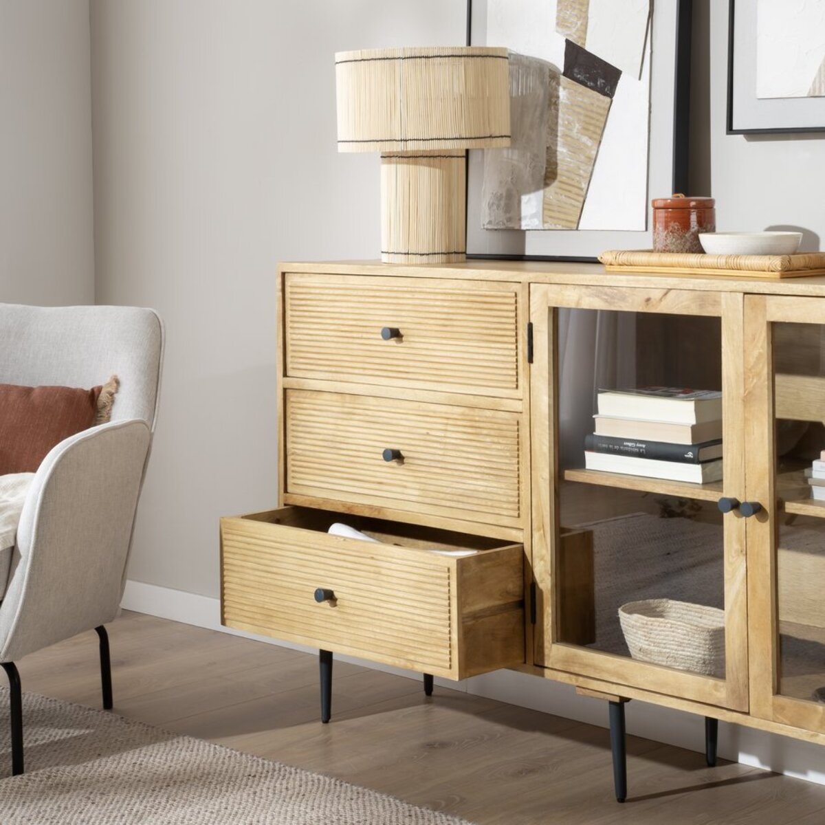 Buffet Boreal -bois massif de manguier-couleur bahamas naturelles 150 x 85 x 40 cm