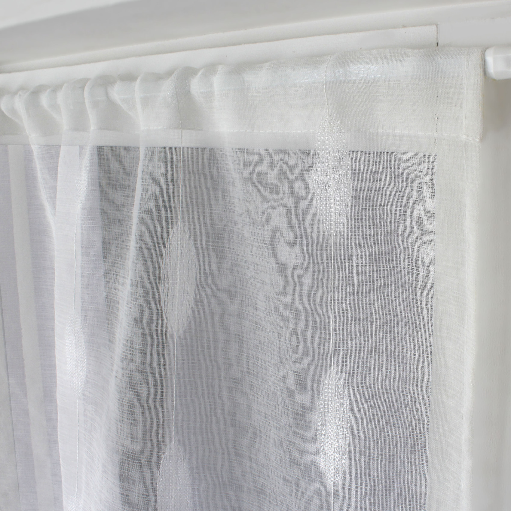 Paire de petits vitrages jacquard motif ovale - Blanc