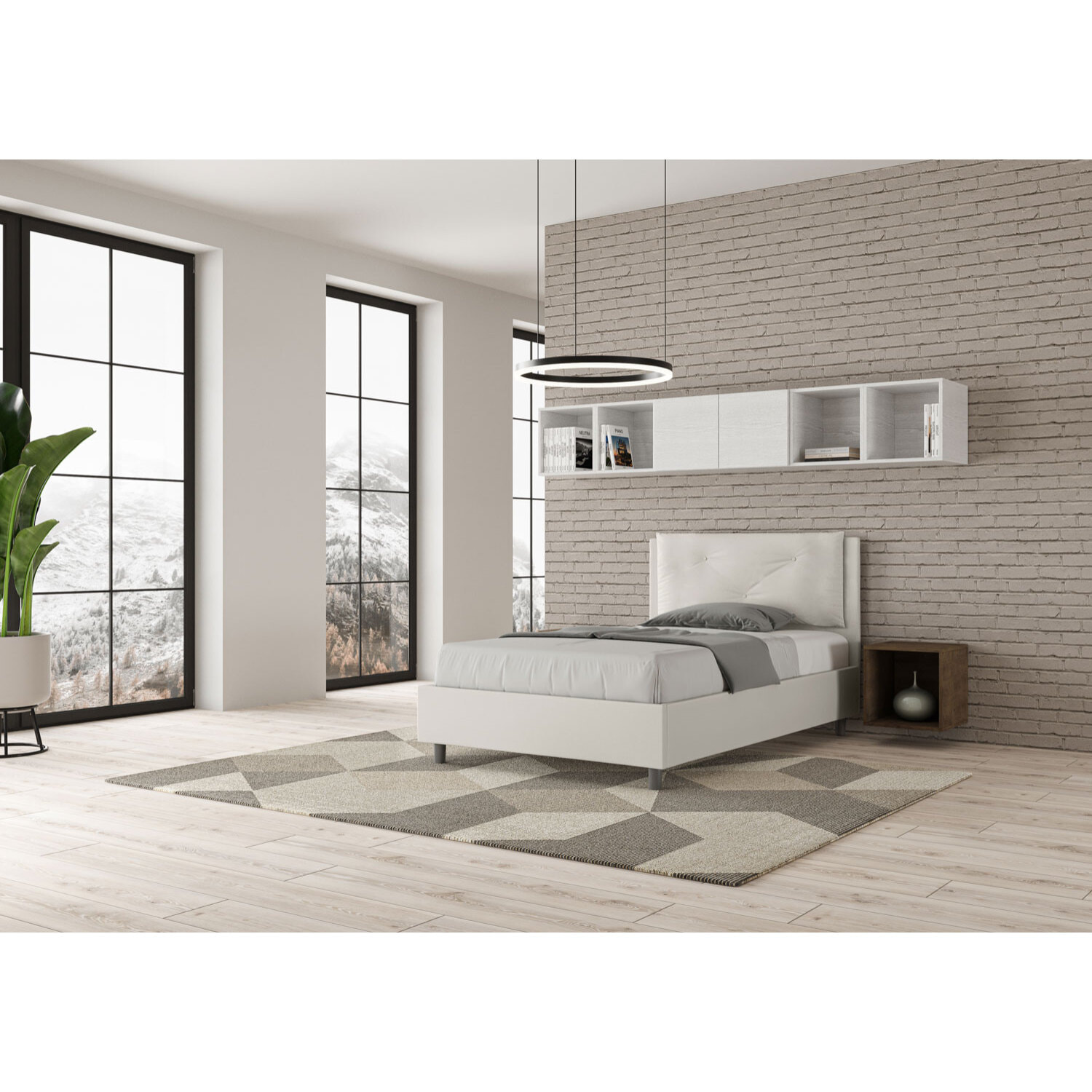 Letto una piazza e mezza senza rete imbottito 120x190 similpelle bianco Appia Large