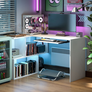 Bureau informatique - bureau d'angle 120 x 100 cm - tablette coulissante clavier, 4 niches - effet bois blanc