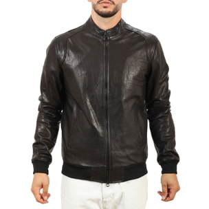 Giubbino in vera pelle di vitello Nero-Slim Fit