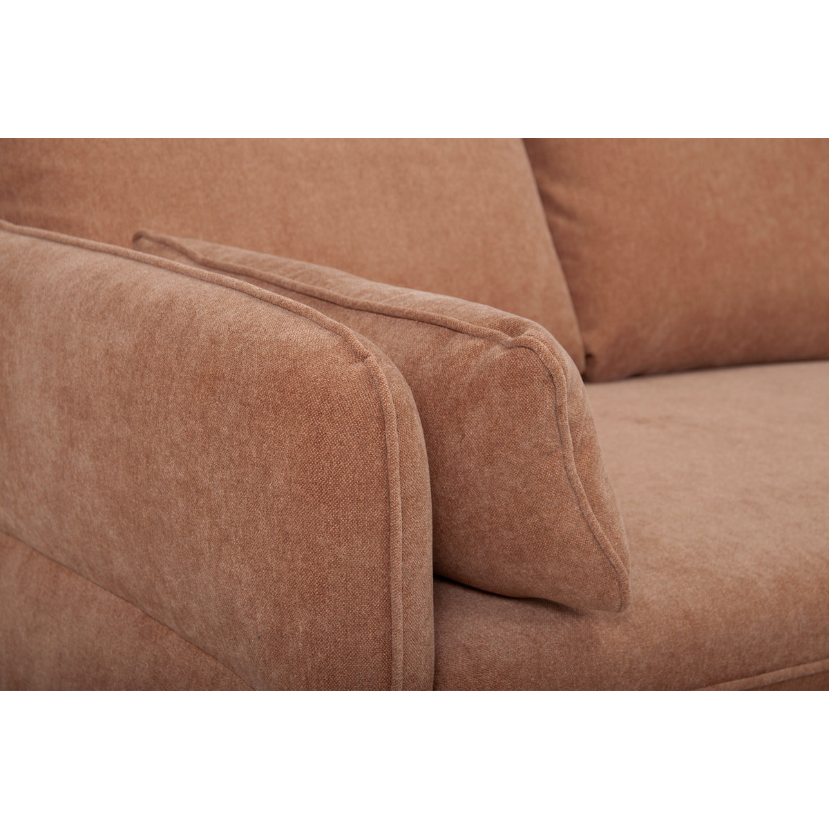 Canapé d'angle convertible réversible avec coffre 3-4 places en tissu effet velours terre brûlée et bois clair DRISS