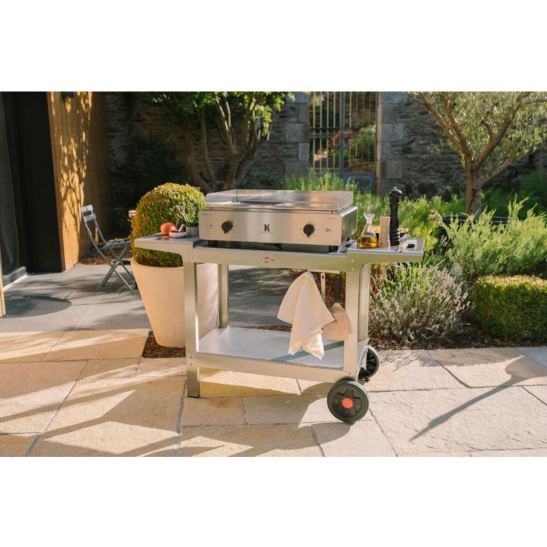 Plancha électrique KRAMPOUZ GECIO2OA00 GECIO2OA00 inox zones barbecue/plancha 2 brûleurs à poser, 70x40 cm
