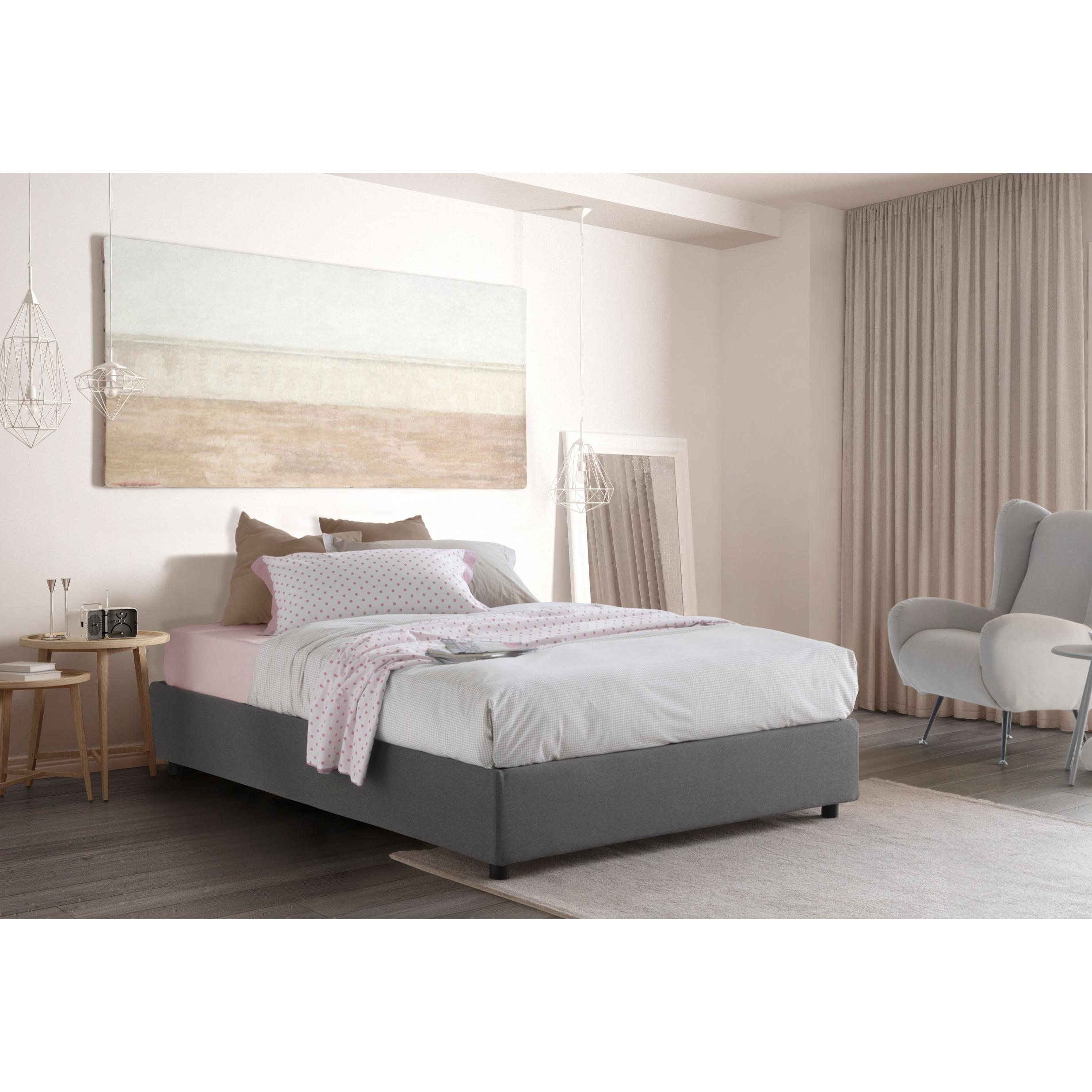 Letto piazza e mezza Arianna, Letto contenitore con rivestimento in tessuto, 100% Made in Italy, Apertura frontale, adatto per materasso Cm 120x200, Grigio