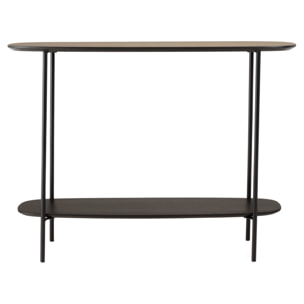 JULIA - Console 2 plateaux 100x30cm bi-matière mocha/noir pieds métal