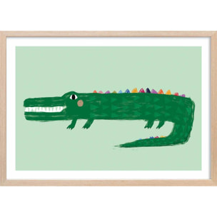 Affiche enfant crocodile vert  Affiche + cadre en bois - Chêne
