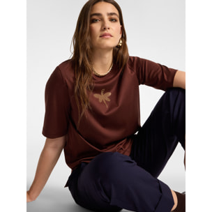Elena Mirò - T-shirt in cotone con applicazione libellula - Marrone