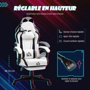 Chaise gaming design oreilles et patte de chat - inclinable, repose-pieds rétractable - blanc noir