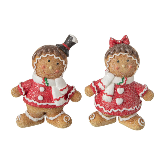 J-Line Pain d’épice - polyrésine - rouge Noël/beige - small - assortiment de 2