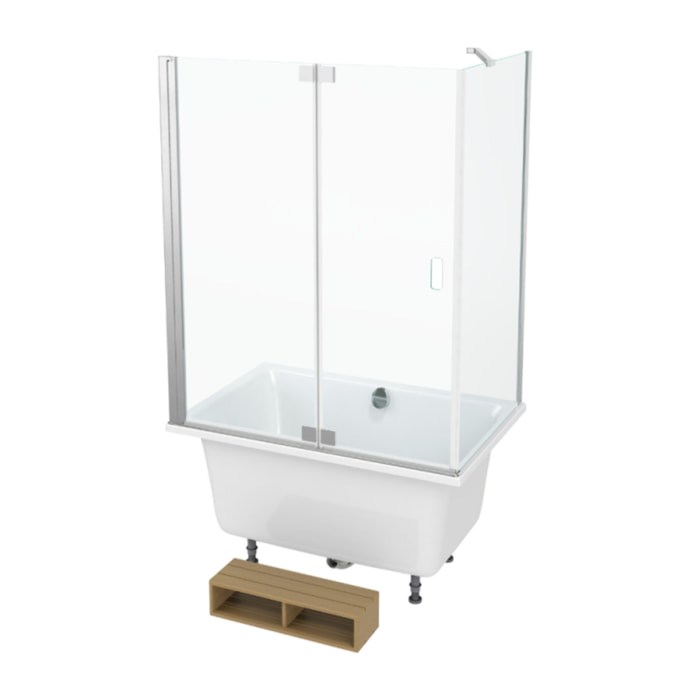 Baignoire bain douche Capsule, compacte + pare bain en angle 120 x 80 cm