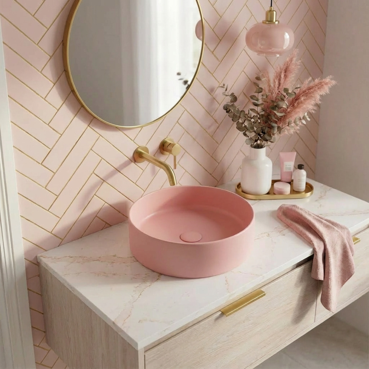 Vasque à poser ronde 36 cm hauteur 12,5 cm sans trop-plein rose mat PixL (CEPX3636PM)