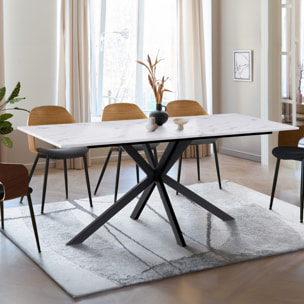 Table à manger Glam effet marbre blanc et noir 160cm