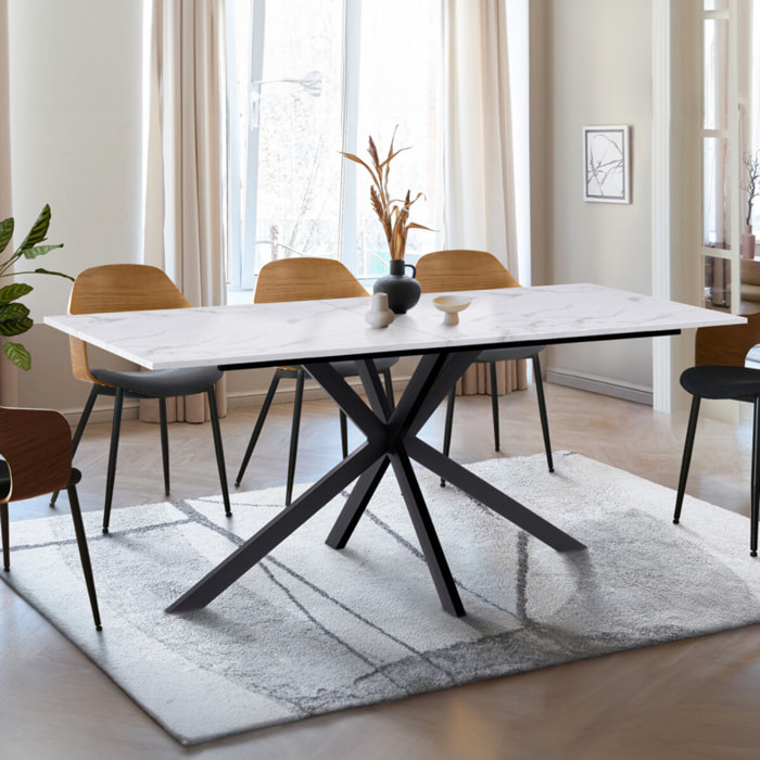 Table à manger Glam effet marbre blanc et noir 160cm