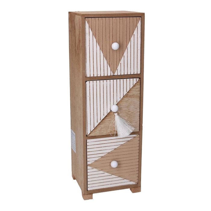 Portatutto in legno con 3 cassetti, marrone rettangolare cm11,5x11,5h34