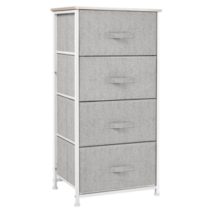 Chiffonnier meuble de rangement dim. 45L x 30l x 92H cm 4 tiroirs non-tissés gris structure métal blanc plateau MDF bois clair