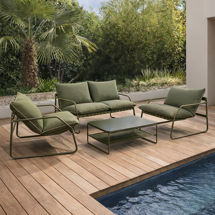 Salon de jardin 4 places en acier et tissu kaki LUIGI