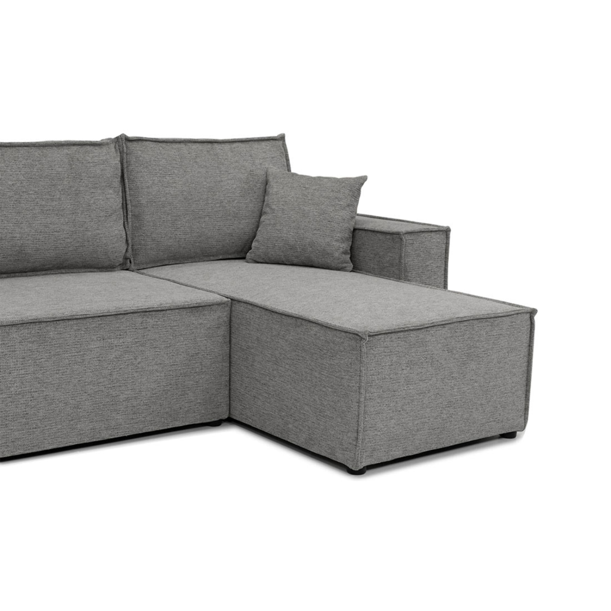 Cezanne - Canapé d'angle réversible 4 places convertible avec coffre en tissu texturé - Gris