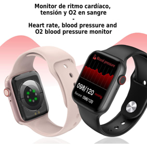 Smartwatch W27 con monitor cardíaco, tensión y de O2 en sangre. Modos deportivos indoor y exteriores. Corona multifunción inteligente.