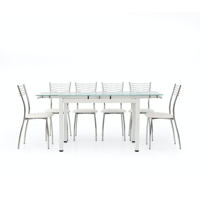 Tavolo RAPALLO in metallo bianco con piano in vetro bianco allungabile 110x70cm