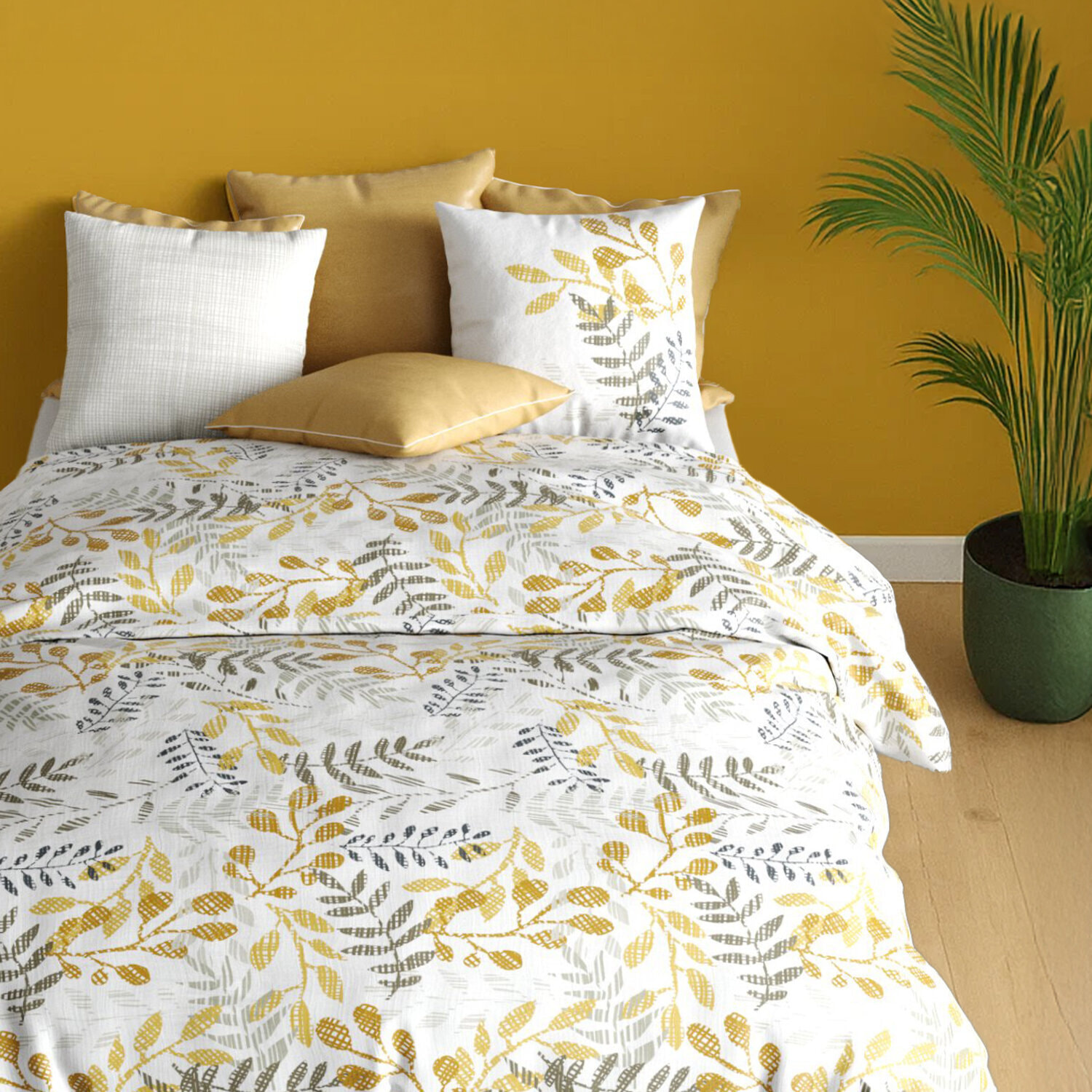 Parure housse de couette 3pcs avec taies oreiller 100% coton 57fils eloa