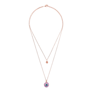Collana Multifilo Catena Forzatina con Ciondolo Étoile e Pendente Tondo Smaltato Viola con Cubic Zirconia Blu