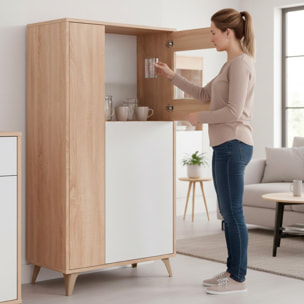 Credenza Con Vetrina Moderna Mobile contenitore Con Ripiani Interni In Truciolare Melaminico Ideale Per Soggiorno 77 x 33 x 142 Cm Bianco E Rovere