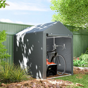 Carpa para Herramientas Bicicletas y Motos 1,2x1,8x1,65 m Garaje Portátil con 2 Habitaciones Puerta con Cremallera Impermeable Anti-UV Cochera Portátil para Jardín Gris Oscuro