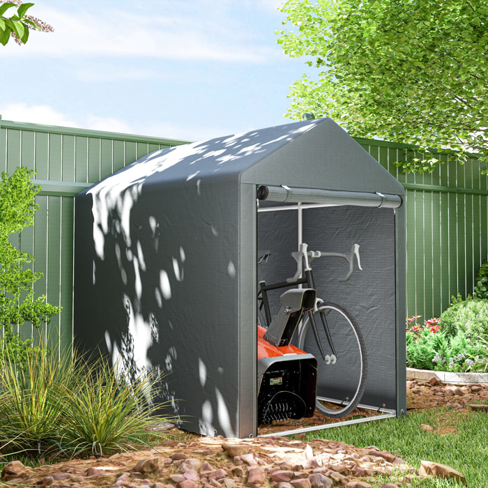 Carpa para Herramientas Bicicletas y Motos 1,2x1,8x1,65 m Garaje Portátil con 2 Habitaciones Puerta con Cremallera Impermeable Anti-UV Cochera Portátil para Jardín Gris Oscuro