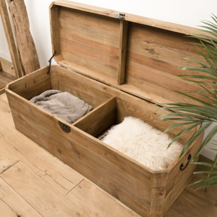 SANDY - Coffre rangement marron bois pin recyclé poignées métal noir