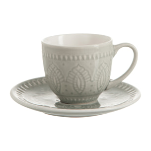 J-Line tasse + sous-tasse Boho - céramique - gris - 6 pcs