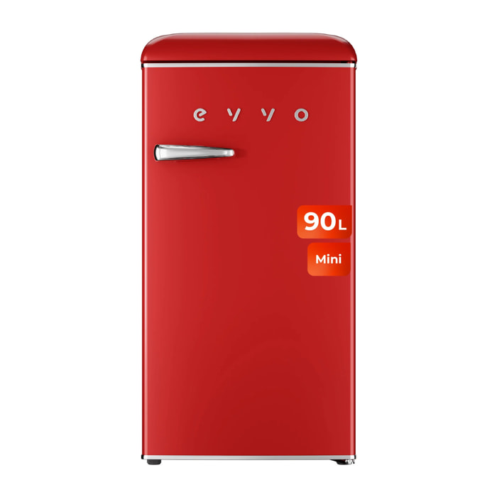 EVVO Frigorífico Mini F26 Retro Rojo, 95 litros, diseño vintage, bajo consumo, silencioso