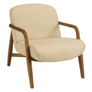 SIXTINE - Fauteuil en tissu beige et bois de teck recyclé