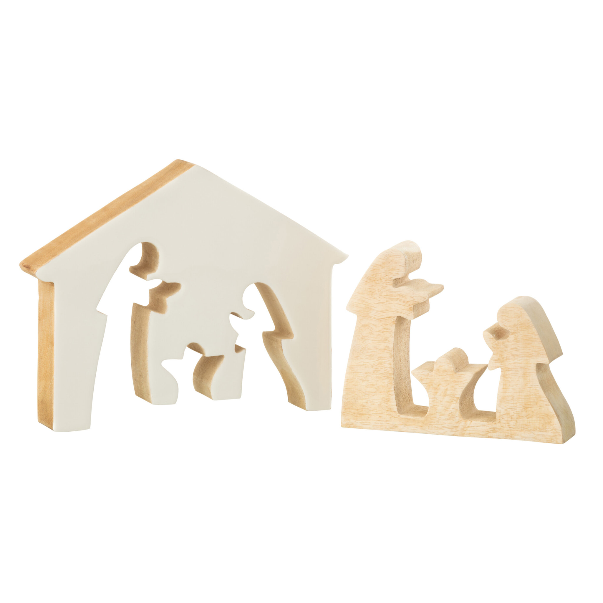 J-Line décoration Crèche Maison - bois - blanc/naturel - large