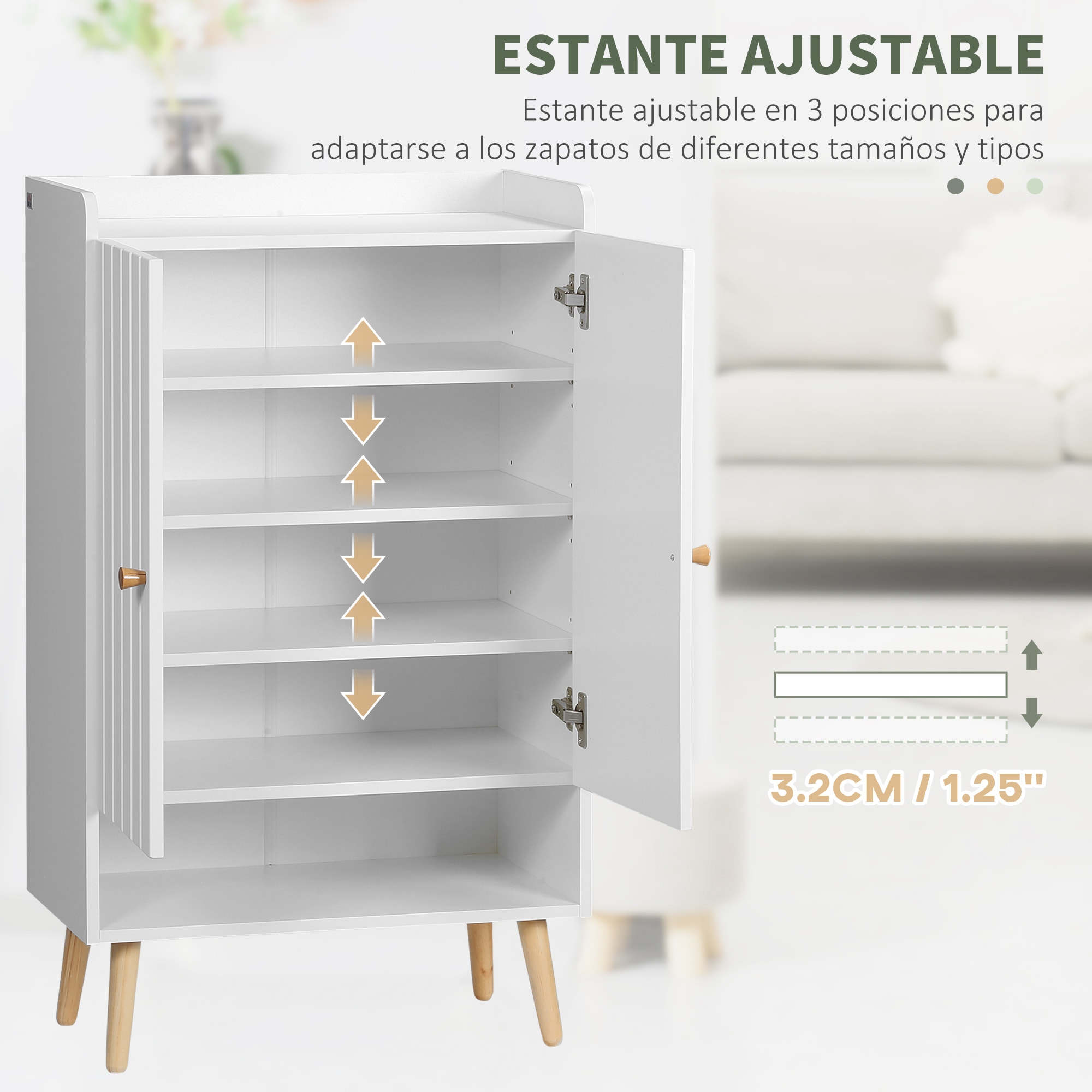 Mueble Zapatero con 2 Puertas Armario de Zapatos con Estante Abierto y Estantes Ajustables para 15 Pares de Zapatos para Pasillo Entrada 60x33x100 cm Blanco