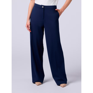 Oltre - Pantaloni palazzo in punto milano - Blu