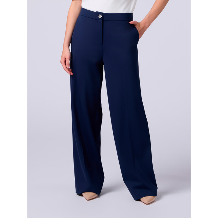 Oltre - Pantaloni palazzo in punto milano - Blu