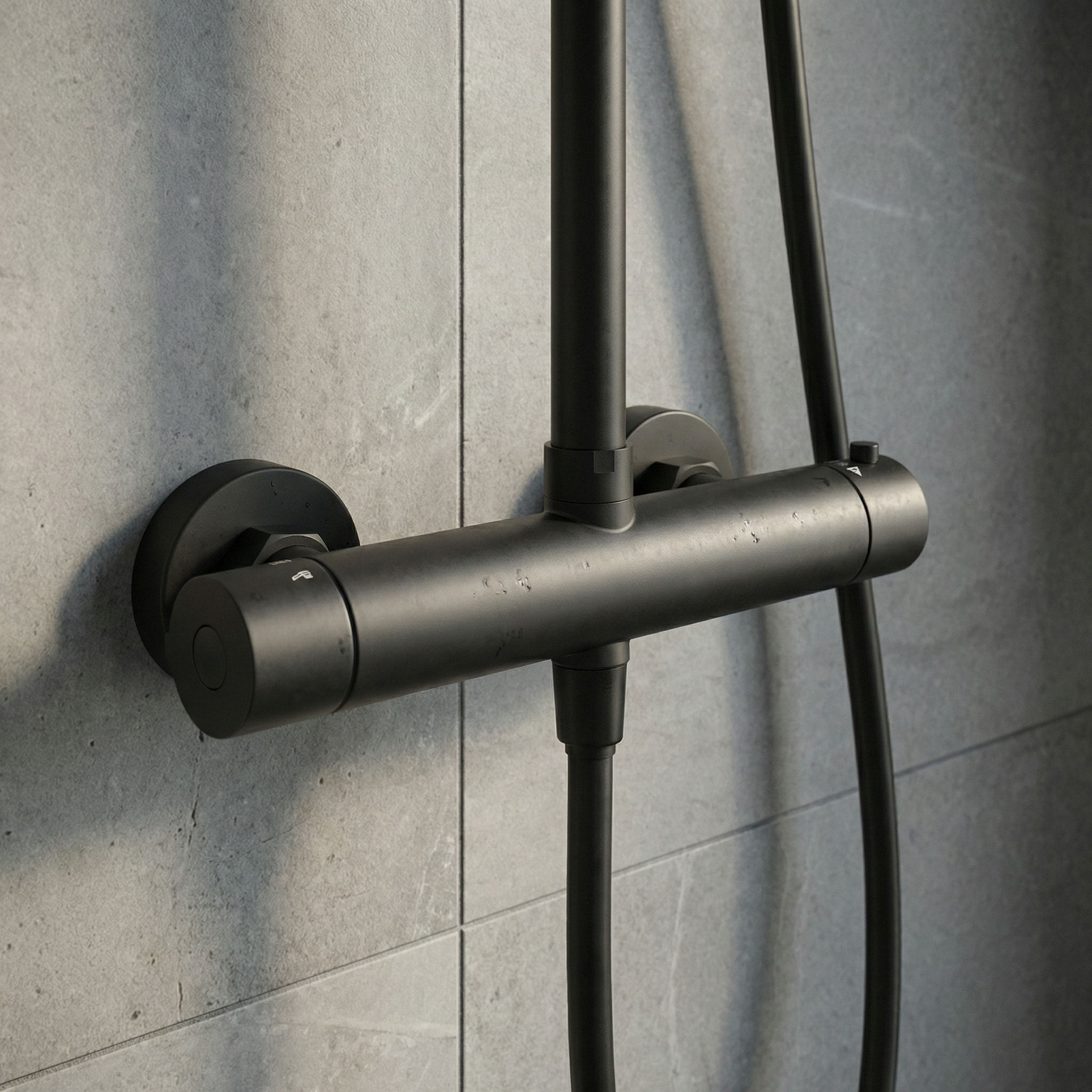 Colonne de douche XXL 250 avec mitigeur thermostatique, Douchette 3 jets, noir mat (SATSSTKEC)