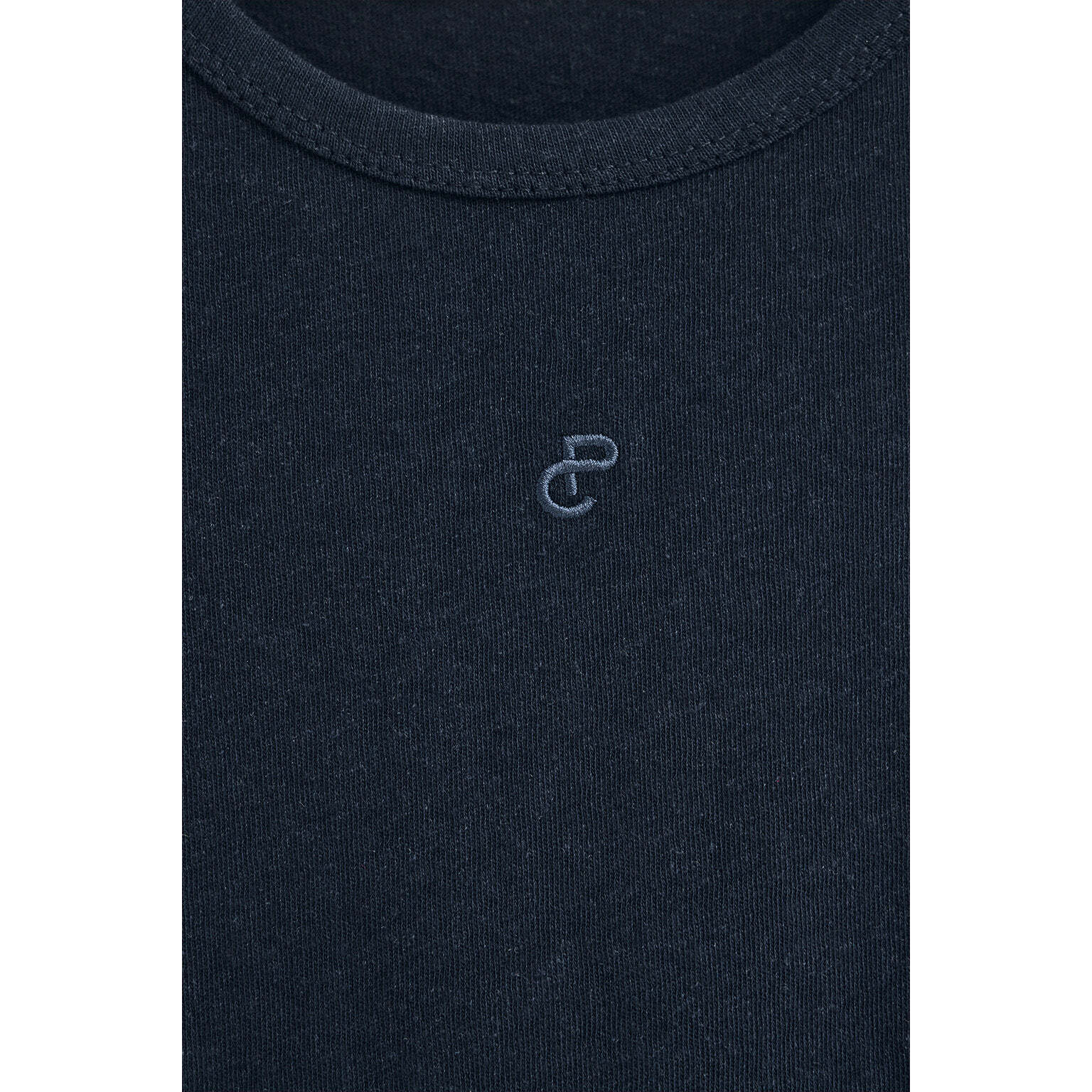 Maglietta blu marino in lino e cotone con monogramma ricamato