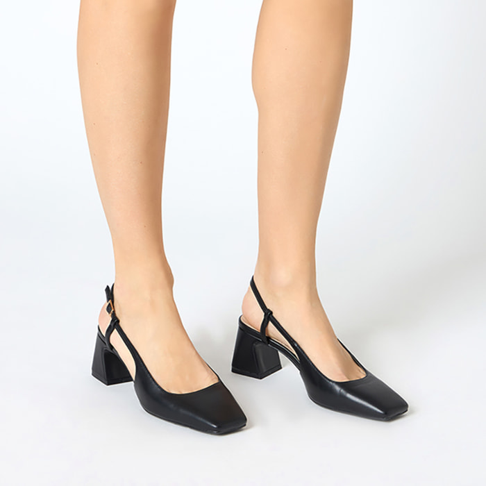Décolleté slingback donna nere, tacco 5 cm